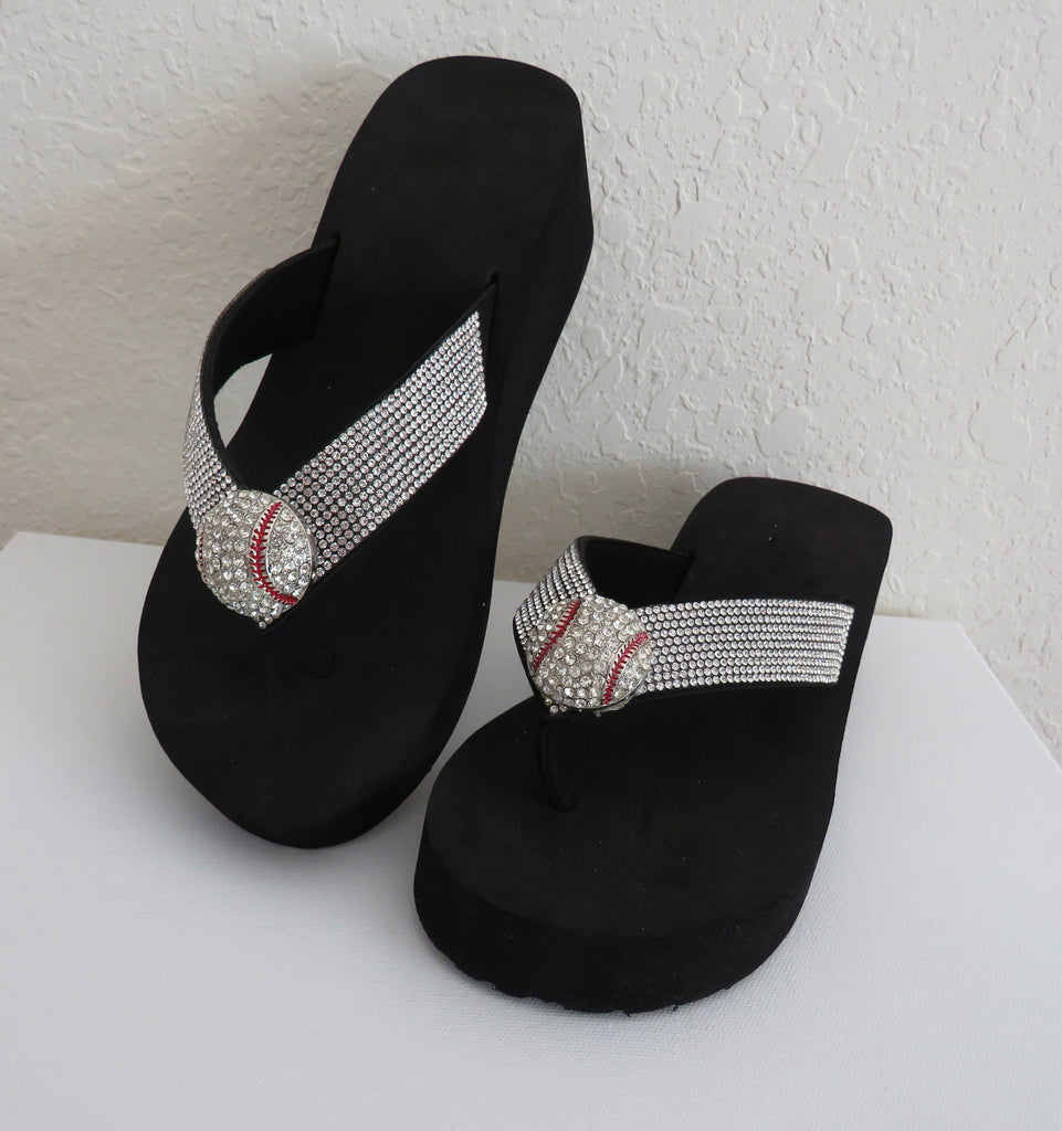 Women Flip Flop shoes /Baseball  Slippers/ baseball Bling Rhinestone Sandals