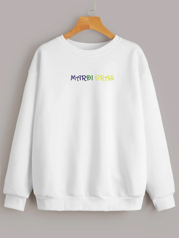 Mardi Gras/Fleur De Lis / Embroidery Solid Round Neck Sweatshirt / 3 Logo Style