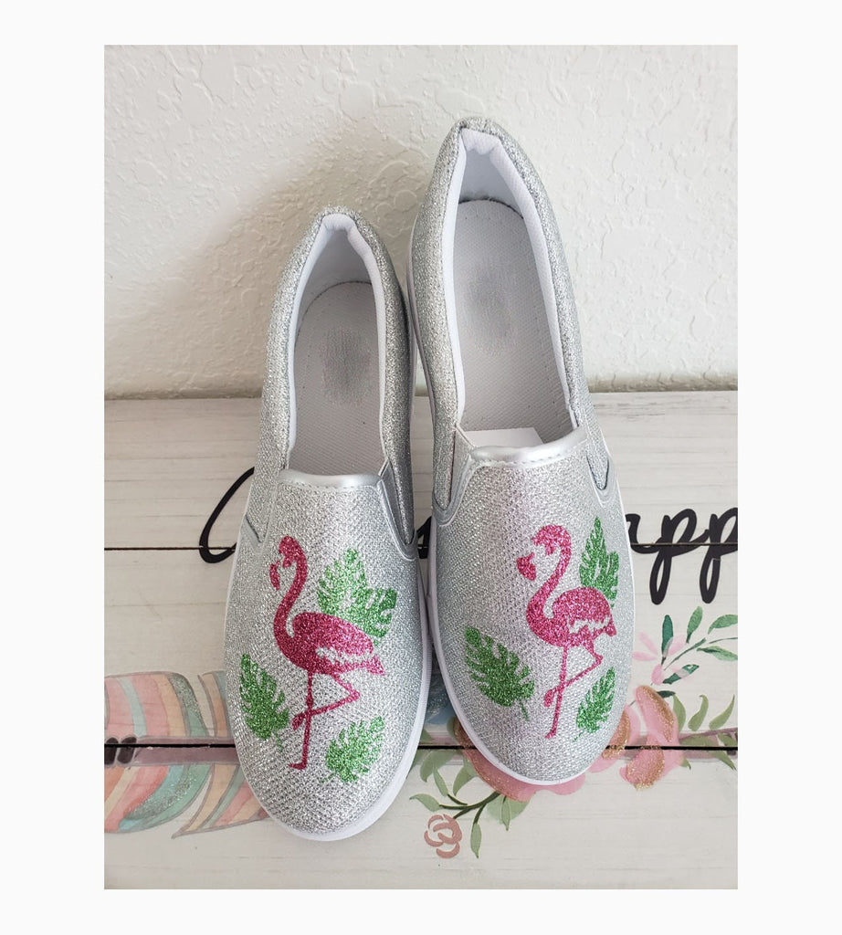 Flamingo shoes /Summer Shoes / Personalized Women shoes / Silver Shoes