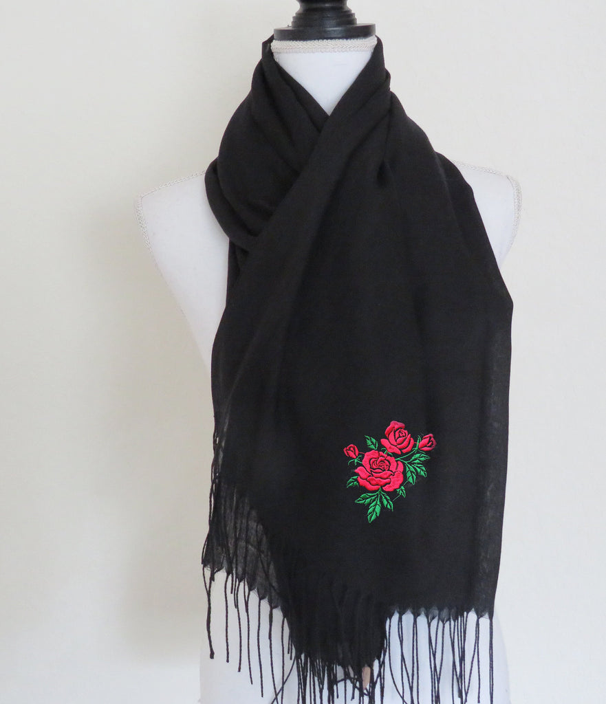 Rose embroidery scarf/Personalized Embroidered scarf