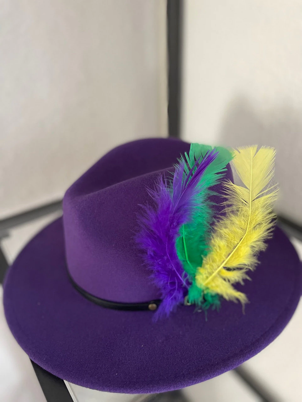 Mardi gras  Feather hat,Felt Rancher Panama Hat