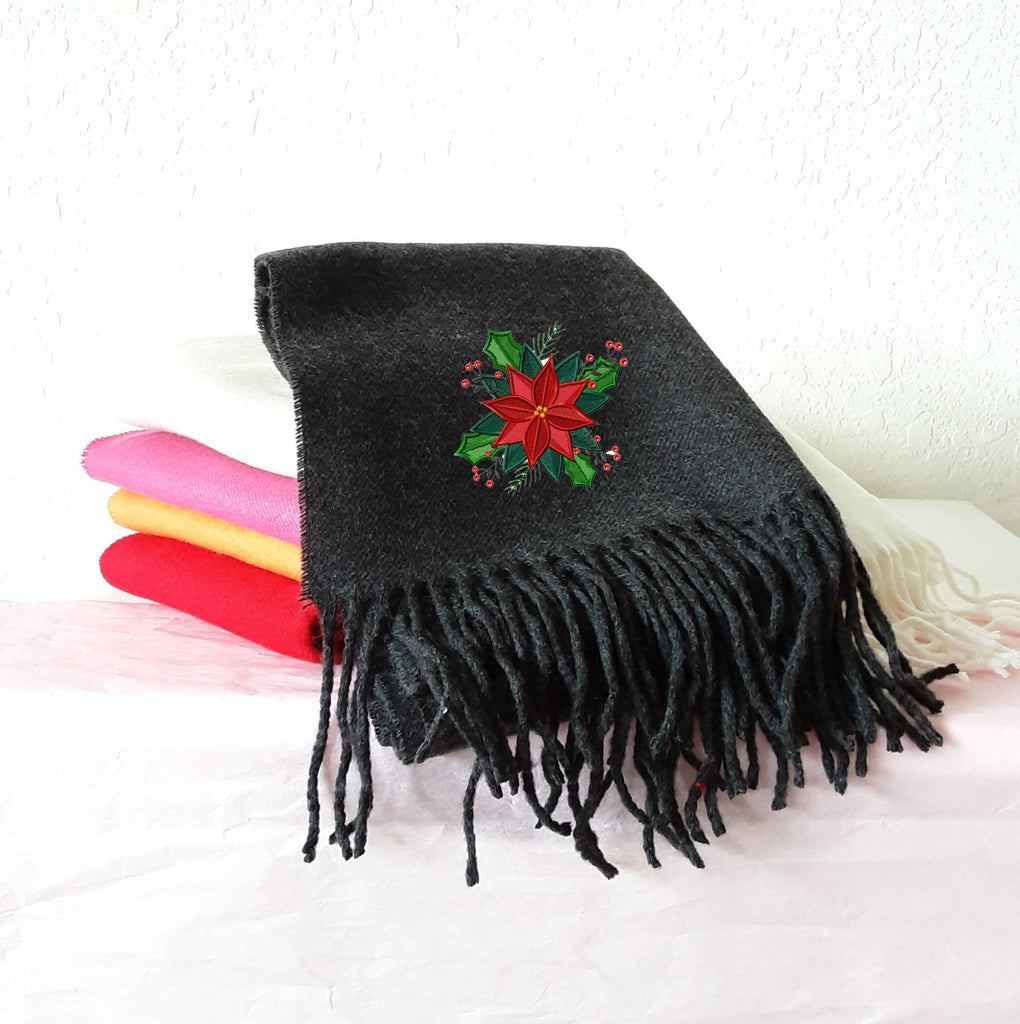 Holiday/Christmas Embroidery Cashmere Feel Scarf - Embroidery Shawl, Bridesmaid