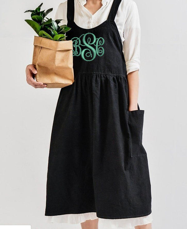 Personalized Monogrammed Embroidery Flower Bib Apron, Mother's Day Gift, Birthda