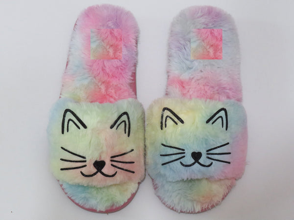 Cat mom Slippers / Fur slide /Cat mom furry shoes  rainbow slide shoes/pink furr