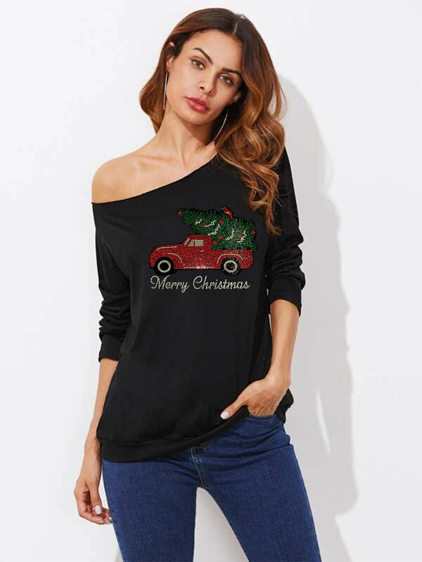 Red Truck Christmas Tree Bling Shirt, Christmas Bling Shirt, Bling Christmas Shi