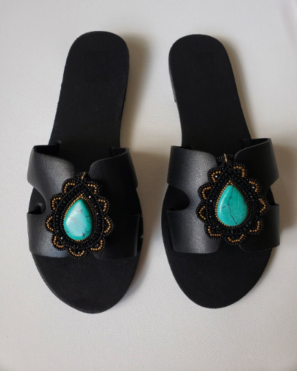 Turquoise Slippers/ Turquoise shoes /Western slippers/Cowgirls Sandals