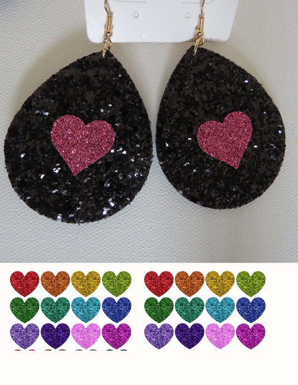 Glitter earrings/ Heart earrings / Teardrop Earrings, Glitter Teardrop Earrings,