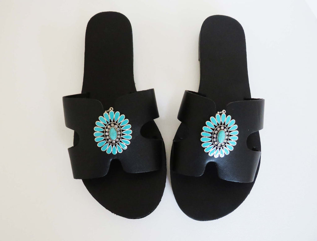 Turquoise Slippers/ Turquoise shoes /Westren slippers