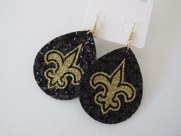 Fleur De Lis earrings/gold glitter earrings