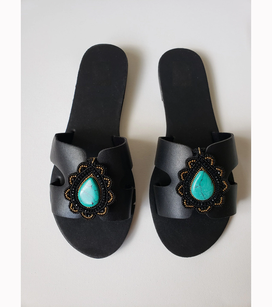 Turquoise Slippers/ Turquoise shoes /Western slippers/Cowgirls style sandals