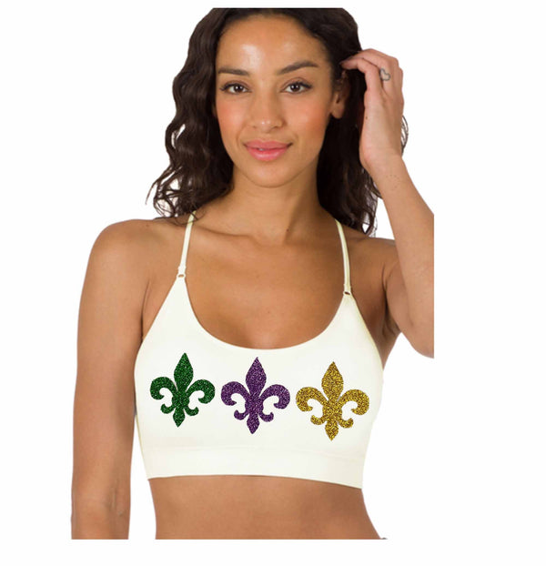 Mardi gras bling top/ Cami Crop top