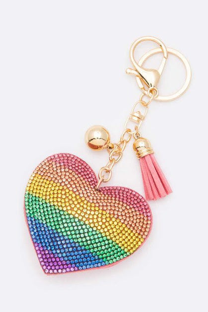 Rainbow Heart Rhinestone Pillow Key