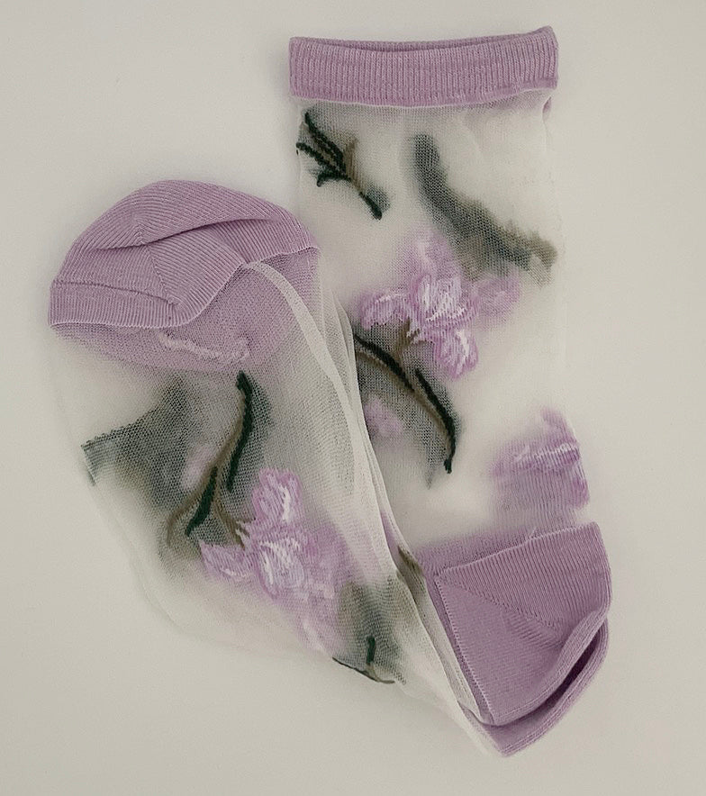 Vintage Sheer Socks, Summer Transparent Flower Ankle Socks