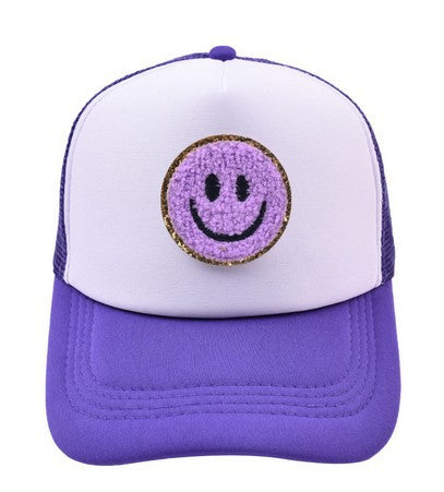 Chenille Smiley face  fun trucker hat