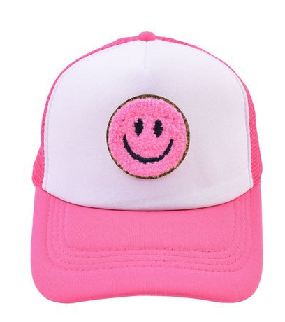 Chenille Smiley face  fun trucker hat