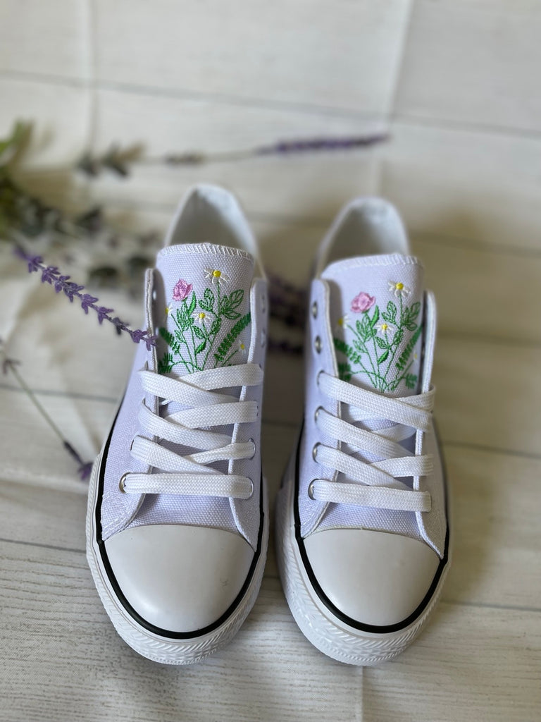 Wildflowers Embroidered Sneakers , Bloom Floral Minimalist Gift For Nature Lovers/Wildflowers shoes/Lavender flowers