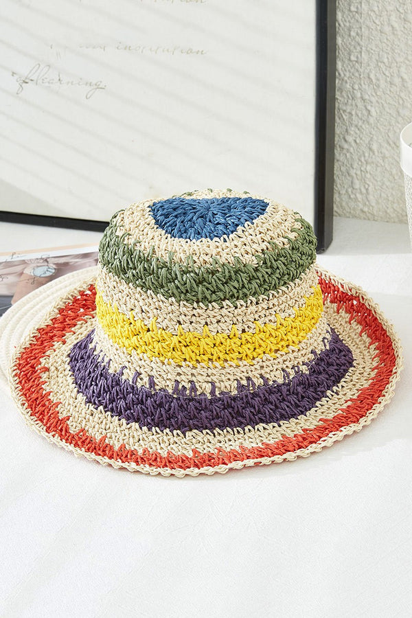 Women's Straw Woven Rainbow Bucket Hat