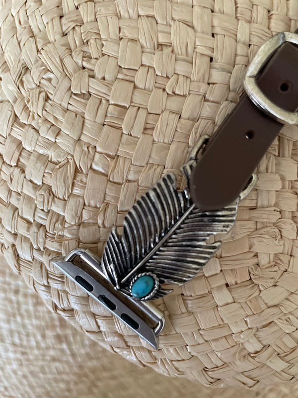 Brown Leather with Turquoise and 38/40MM Watch Band/Western Feather Apple Watch Bands
