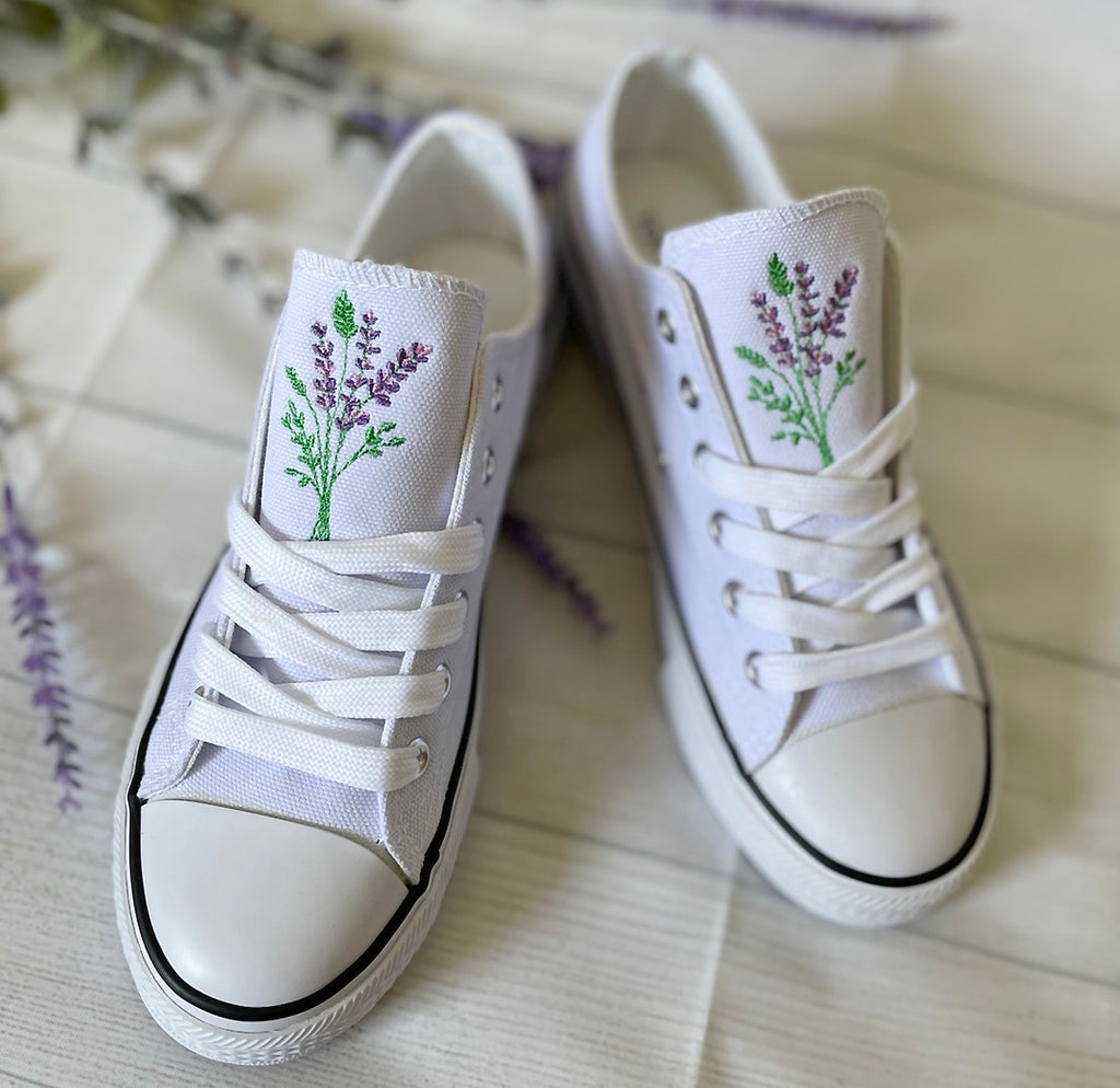 Wildflowers Embroidered Sneakers , Bloom Floral Minimalist Gift For Nature Lovers/Wildflowers shoes/Lavender flowers