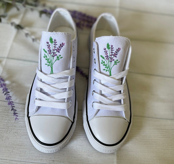 Wildflowers Embroidered Sneakers , Bloom Floral Minimalist Gift For Nature Lovers/Wildflowers shoes/Lavender flowers