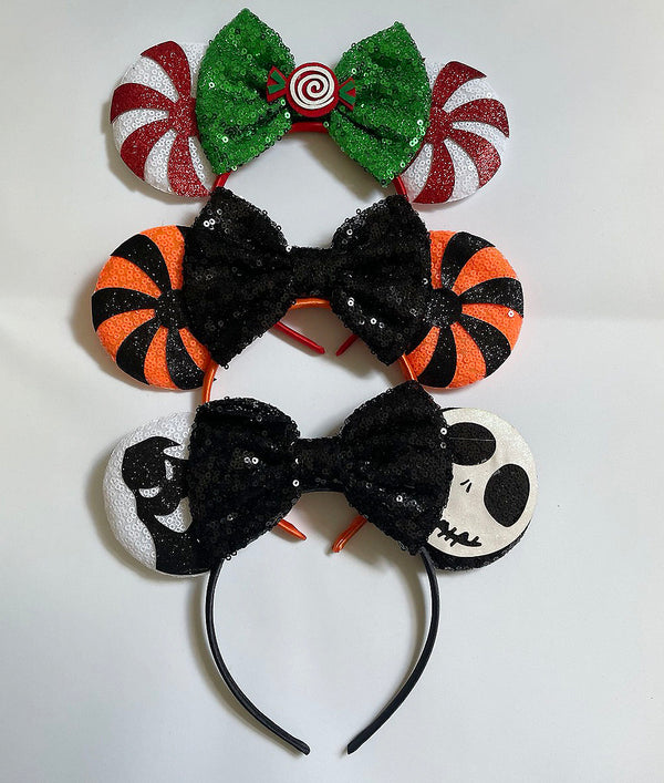 Halloween Mouse Ears ,Magic Mouse Sequin Headband Ears, Birthday Girl Party Favors, Magic Bows