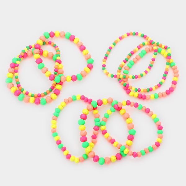 Multi, Neon Bead Stretch Bracelets