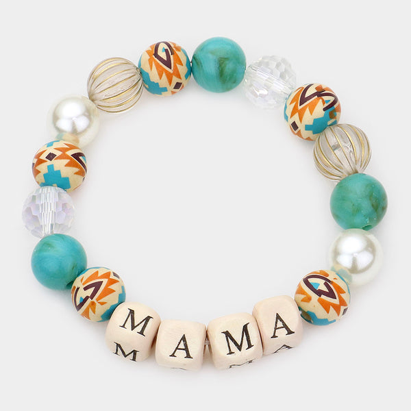 MAMA Pearl Beaded Stretch Bracelet