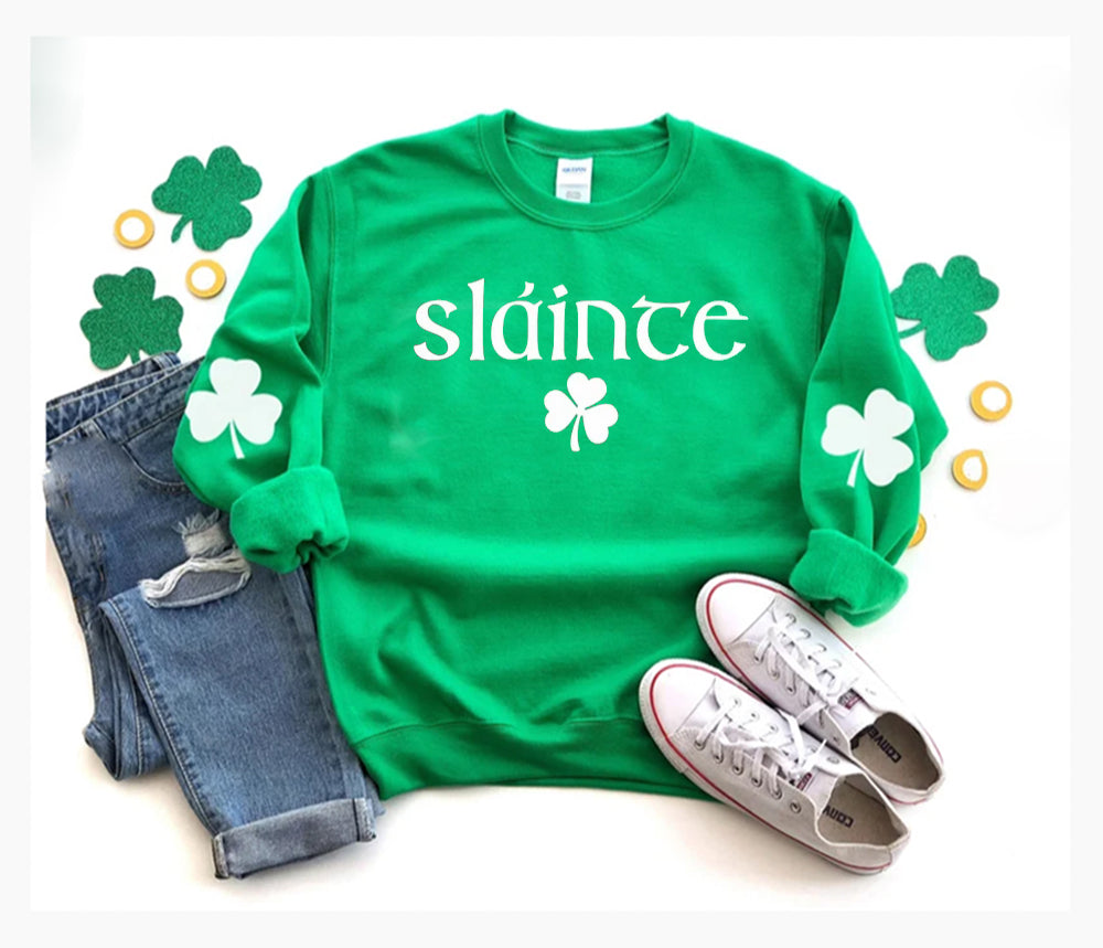 Slainte Sweatshirt, St. Patricks Day Sweatshirt - Irish Sweatshirt - Shamrock Elbow Patch Sweatshirt - St Pattys Sweatshirt - St Patricks Day Outfit -