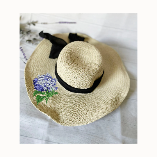 Hydrangea embroidery Straw Floppy Sun Hat/ Personalized honeymoon Floppy sun hat, custom Beach hat, Future Mrs hat, Monogrammed hat